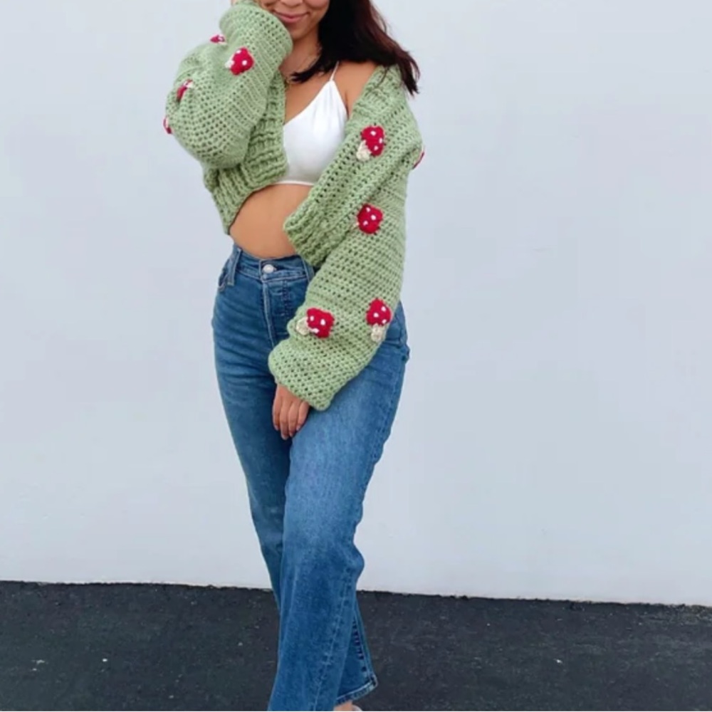 Hand crochet mushroom cardigan